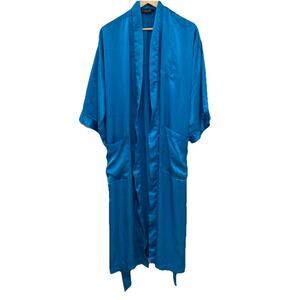 Christian Dior Monsieur Royal Blue Monogramed Long Satan Bath Robe One Size